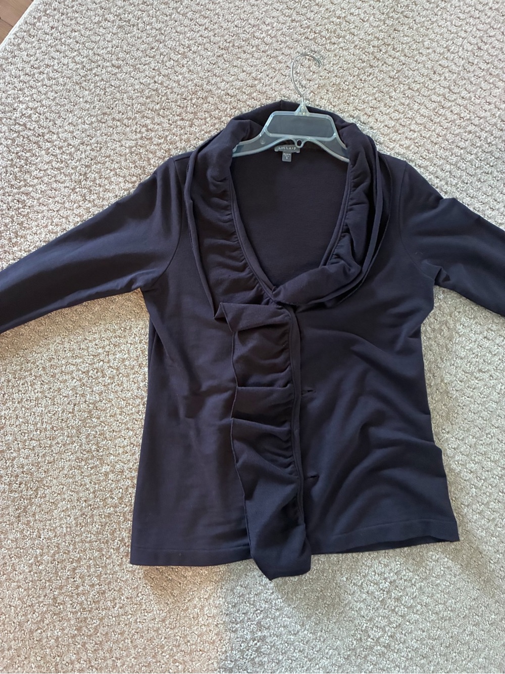 Dark Navy Long Sleeve Ruffle Front Top